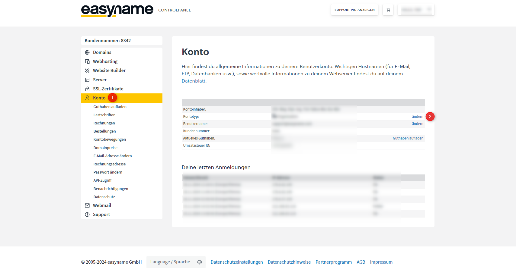 Kontotyp ändern im Controlpanel