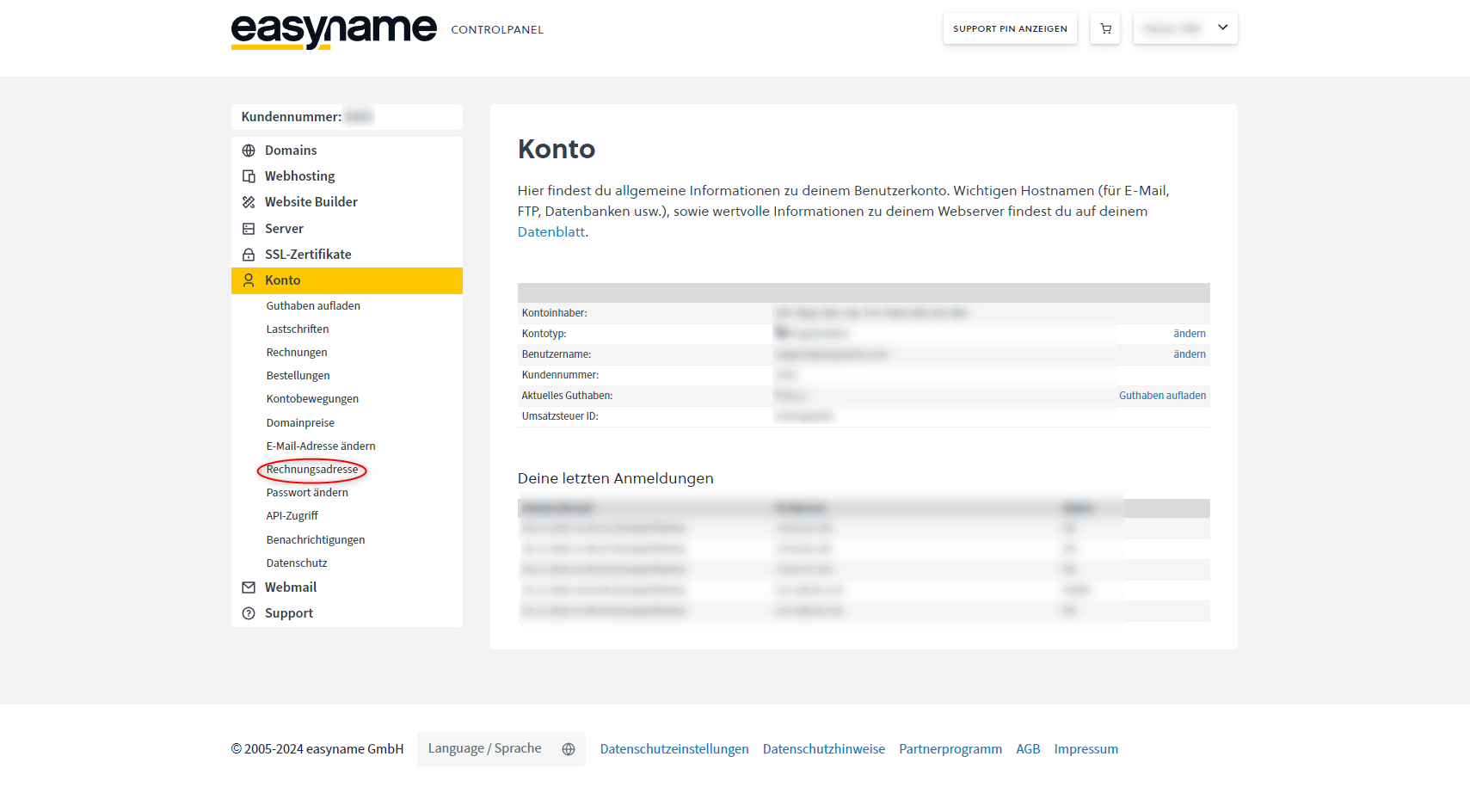 Rechnungsadresse bearbeiten