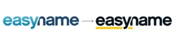 Blue 'easyname' text → black 'easyname' text with an orange underline.