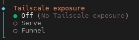 Tailscale exposure: Off (No Tailscale exposure) selected; Serve and Funnel are unselected.